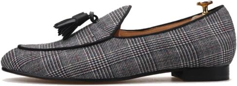 FERUCCI Handmade Men Gray Black Striped Fabric Loafer with Tassel Slippers in Kuwait