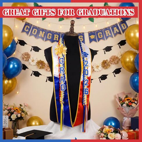 Spakon 2026 Graduation Lei Set, Philippines Embroidered Country Flag Graduation Sash Filipino Stole for Graduate Gifts Party in Kuwait