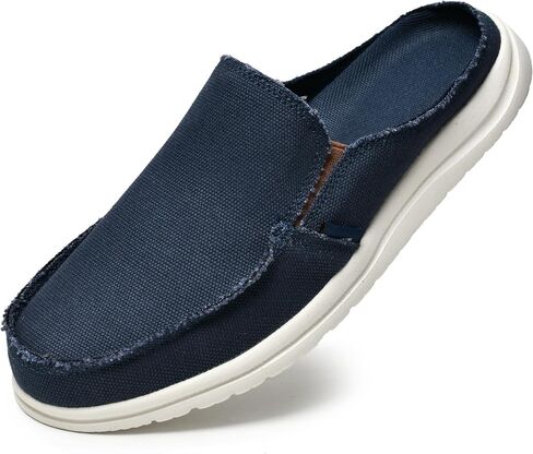 Mens Slip On Backless Loafers Canvas Deck Shoes Lightweight Cloth Flat Boat Slip-ons in Kuwait