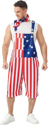 American Flag Overalls Men 14 Pcs 4th of July Bibs Patriotic Shorts Romper Outfit Independence Jumpsuit Costume in Saudi Arabia