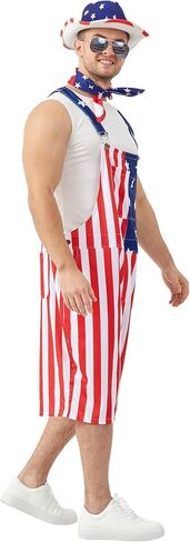 American Flag Overalls Men 14 Pcs 4th of July Bibs Patriotic Shorts Romper Outfit Independence Jumpsuit Costume in Saudi Arabia