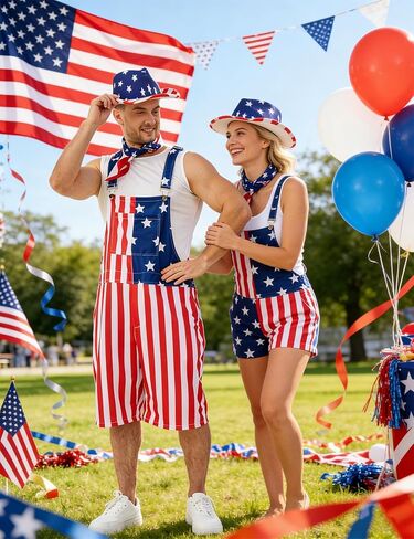 American Flag Overalls Men 14 Pcs 4th of July Bibs Patriotic Shorts Romper Outfit Independence Jumpsuit Costume in Saudi Arabia