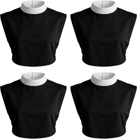 4 Pcs Unisex Priest Collar Priest Costume Accessories Black Clergy Shirt Full Neck Band Dickey Costume Clergy Tab Collar for Women Men Pastors in Saudi Arabia