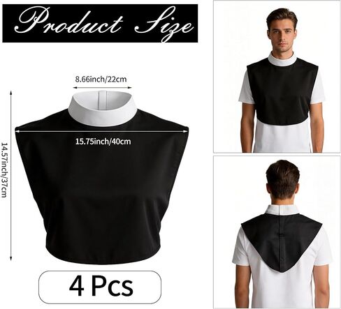4 Pcs Unisex Priest Collar Priest Costume Accessories Black Clergy Shirt Full Neck Band Dickey Costume Clergy Tab Collar for Women Men Pastors in Saudi Arabia