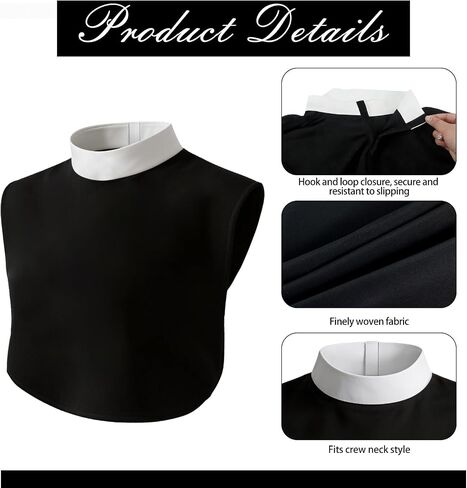 4 Pcs Unisex Priest Collar Priest Costume Accessories Black Clergy Shirt Full Neck Band Dickey Costume Clergy Tab Collar for Women Men Pastors in Saudi Arabia