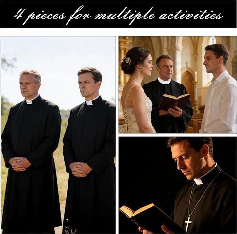 4 Pcs Unisex Priest Collar Priest Costume Accessories Black Clergy Shirt Full Neck Band Dickey Costume Clergy Tab Collar for Women Men Pastors in Saudi Arabia