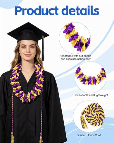 Romart Graduation Lei Class of 2026 for Grads, Kukui Nut Hawaiian Lei, Cap and Gown Accessory for Ceremony Party Photos in Saudi Arabia