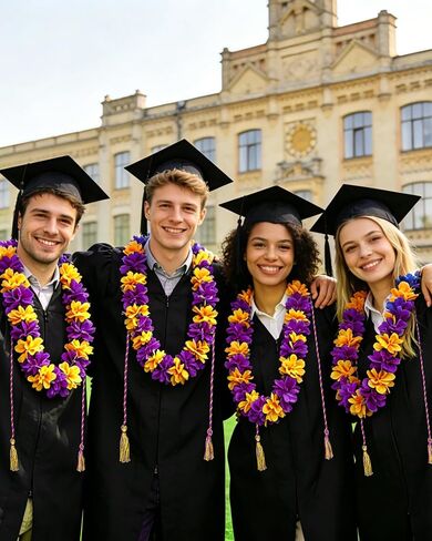 Romart Graduation Lei Class of 2026 for Grads, Kukui Nut Hawaiian Lei, Cap and Gown Accessory for Ceremony Party Photos in Saudi Arabia