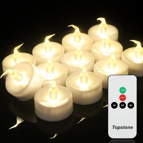 Topstone LED Tealight with 4/6/8 H Timer and Remote,Flameless Candle,Long Lasting Battery Operated Votive Candle,Electric Fake Candles for Seasonal &Festival Celebration,Pack of 12(Warm White) in Kuwait