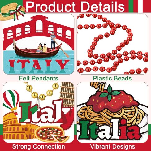 Ecally 36 Pcs Italian Themed Bead Necklaces Party Favors, Italy Gift Decorations Red White Green Beaded Necklaces with 12 Designs, Italian Festival Night Dinner Birthday Party Supplies for Adults in Kuwait
