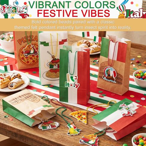 Ecally 36 Pcs Italian Themed Bead Necklaces Party Favors, Italy Gift Decorations Red White Green Beaded Necklaces with 12 Designs, Italian Festival Night Dinner Birthday Party Supplies for Adults in Kuwait