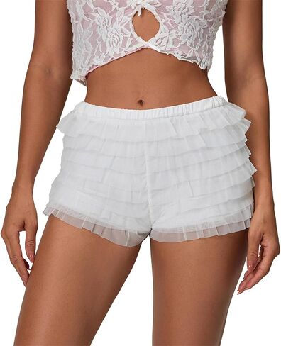 Raruxxin Women Y2K Lolita Bloomers Cute Lace Trim Ruffle Layered Pettipants Pumpkin Lounge Mini Shorts SexyCoquette Boyshorts in Saudi Arabia
