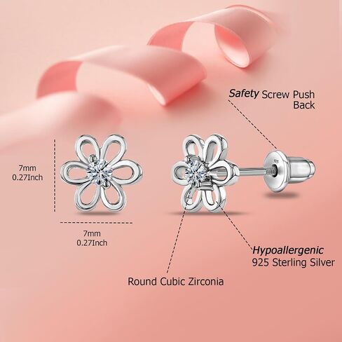 LeCalla 925 Sterling Silver Small Stud Earring | Hypoallergenic Lightweight Everyday Wear Silver Earrings Jewelry | Screw Back Stud Earrings Gift for Young Wearers in Kuwait