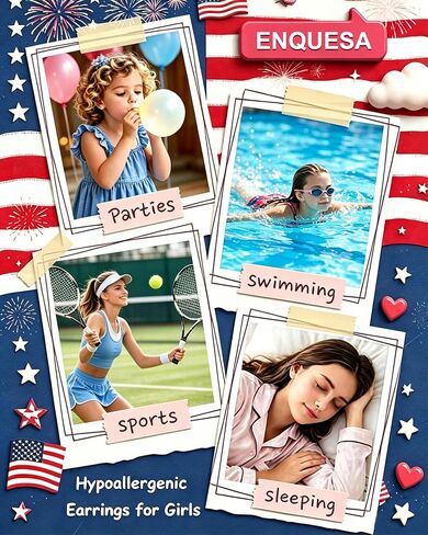 Patriotic Earrings for Women Girls Kids - 18 Pairs American Flag Earrings | Red White and Blue Flat Back Stud Earrings for Independence Day , 4 Years Old+ in Kuwait