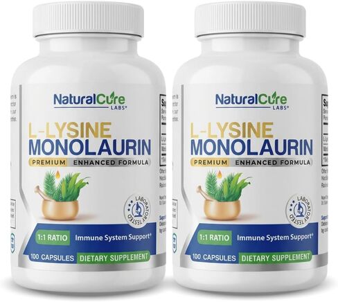 Natural Cure Labs L-Lysine with Monolaurin 600mg 1:1 Ratio, 2 Pack, 200 Capsules in Saudi Arabia