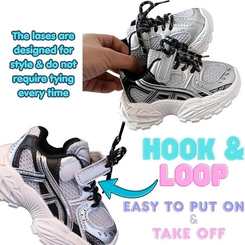 Kids Athletic Sneakers for Boys – Lightweight Breathable Mesh Shoes with Hook and Loop Strap, Chunky Sole for Toddlers & Little Kids in Kuwait