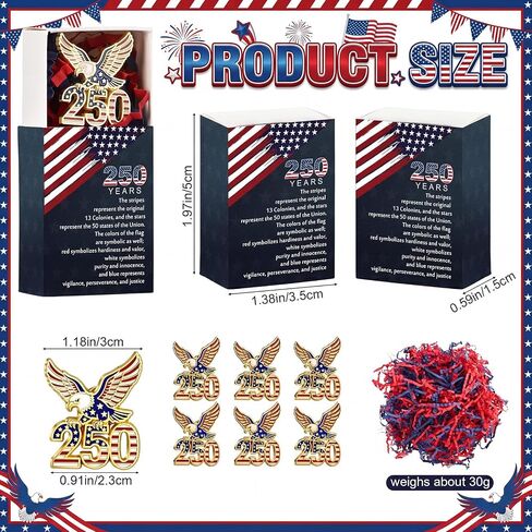 Landical Patriotic Pins 250th Bald Eagle Anniversary USA Gifts Military American Flag Lapel 250th Pins for Independence Day in Kuwait