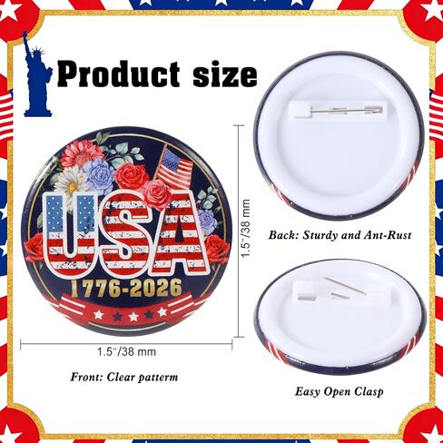 HOWAF 16Pcs 250th Anniversary Pins Buttons, USA 1776-2026 Anniversary Badges for Independence Day, Fourth of July Party Favors and Patriotic Decorations, 250 Years Freedom Pin Badges in Kuwait