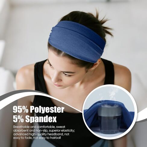 HSEM Headbands for Women, Non Silp Wide Hair Bands, Elastic Thick Head Bands, Stretchy Soft Sports Sweat Bands for Spa Workout Running Gym, Twist Knotted Cotton Cloth Turban Hair Accessories 6Pcs in Kuwait