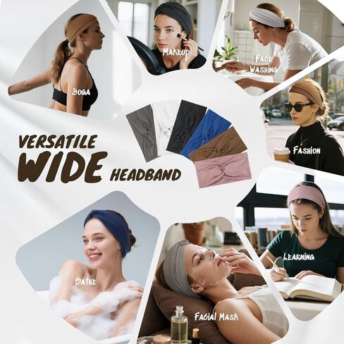 HSEM Headbands for Women, Non Silp Wide Hair Bands, Elastic Thick Head Bands, Stretchy Soft Sports Sweat Bands for Spa Workout Running Gym, Twist Knotted Cotton Cloth Turban Hair Accessories 6Pcs in Kuwait
