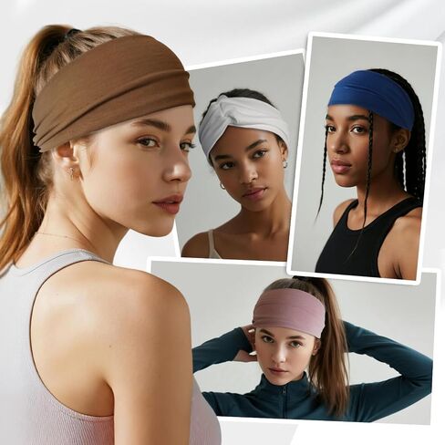 HSEM Headbands for Women, Non Silp Wide Hair Bands, Elastic Thick Head Bands, Stretchy Soft Sports Sweat Bands for Spa Workout Running Gym, Twist Knotted Cotton Cloth Turban Hair Accessories 6Pcs in Kuwait
