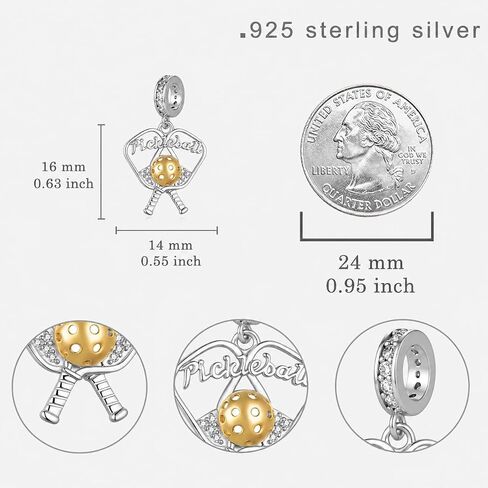 Pickleball Charms S925 Sterling Silver Pickleball Jewelry for Women Unique Sports Jewelry Gifts for Pickleball Fans and Players in Kuwait