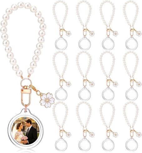 12 Pack Pearls Acrylic Photo Frame Keychain Bulk with Charms DIY Photobooth Keychain for DIY Wedding Bridal Party in Kuwait