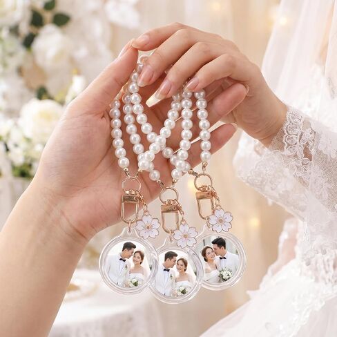 12 Pack Pearls Acrylic Photo Frame Keychain Bulk with Charms DIY Photobooth Keychain for DIY Wedding Bridal Party in Saudi Arabia