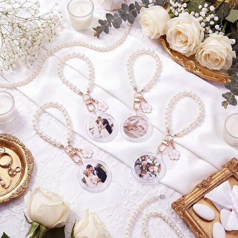 12 Pack Pearls Acrylic Photo Frame Keychain Bulk with Charms DIY Photobooth Keychain for DIY Wedding Bridal Party in Kuwait