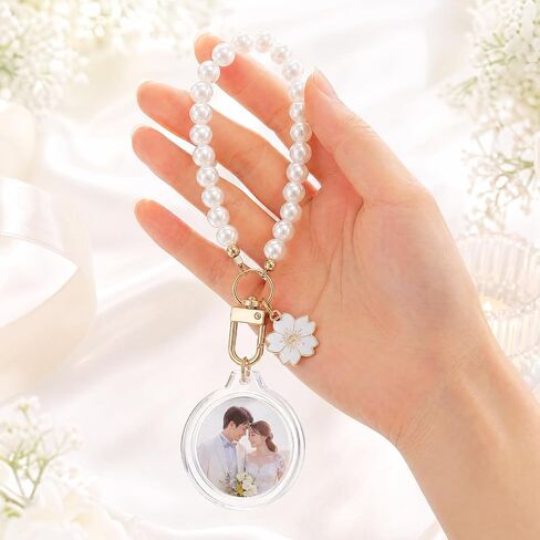 12 Pack Pearls Acrylic Photo Frame Keychain Bulk with Charms DIY Photobooth Keychain for DIY Wedding Bridal Party in Kuwait