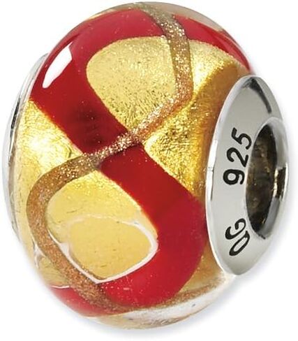 Red and Gold Murano Glass and .925 Sterling Silver Bead in Kuwait