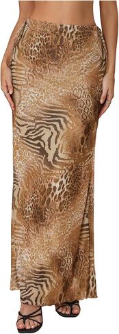 Gorglitter Women’s Leopard Cheetah Print Bodycon Maxi تنانير عصرية صيفية للحيوانات القوس شبكة منخفضة الخصر in Kuwait
