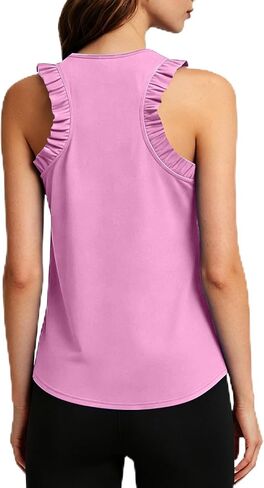 Workout Tank Tops Woman Athletic Ruffle Racerback Crewneck Sleeveless Lightweight Casual Running Gym Tee Shirts in Saudi Arabia