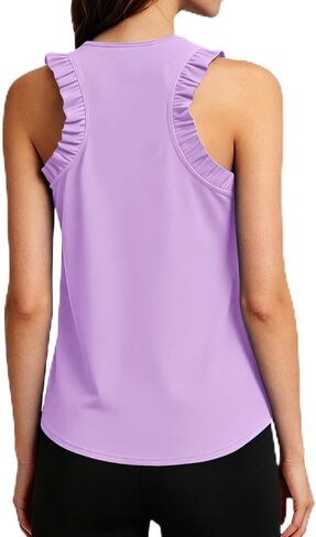 Workout Tank Tops Woman Athletic Ruffle Racerback Crewneck Sleeveless Lightweight Casual Running Gym Tee Shirts in Saudi Arabia