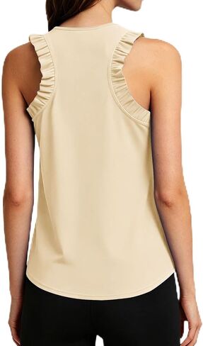 Workout Tank Tops Woman Athletic Ruffle Racerback Crewneck Sleeveless Lightweight Casual Running Gym Tee Shirts in Saudi Arabia