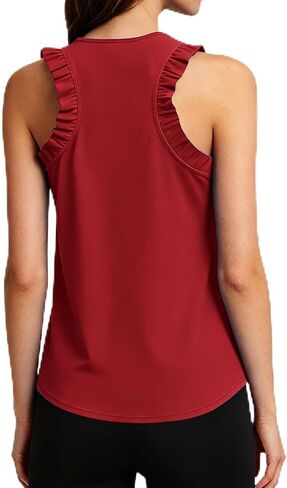 Workout Tank Tops Woman Athletic Ruffle Racerback Crewneck Sleeveless Lightweight Casual Running Gym Tee Shirts in Saudi Arabia