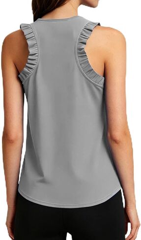 Workout Tank Tops Woman Athletic Ruffle Racerback Crewneck Sleeveless Lightweight Casual Running Gym Tee Shirts in Saudi Arabia