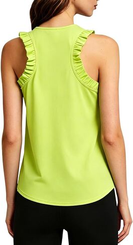 Workout Tank Tops Woman Athletic Ruffle Racerback Crewneck Sleeveless Lightweight Casual Running Gym Tee Shirts in Saudi Arabia