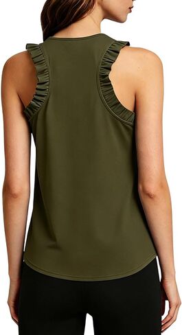 Workout Tank Tops Woman Athletic Ruffle Racerback Crewneck Sleeveless Lightweight Casual Running Gym Tee Shirts in Saudi Arabia