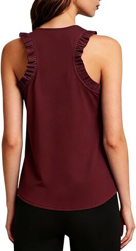 Workout Tank Tops Woman Athletic Ruffle Racerback Crewneck Sleeveless Lightweight Casual Running Gym Tee Shirts in Saudi Arabia