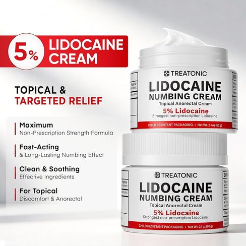 Treatonic 5% Lidocaine Numbing Cream: Lidocaine Cream Maximum Strength for Pain Relief, Itching, Burning, Soreness, Hemorrhoid Treatment - Fast Acting & Long Lasting Numbing - 2.1 oz in Saudi Arabia