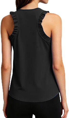Workout Tank Tops Woman Athletic Ruffle Racerback Crewneck Sleeveless Lightweight Casual Running Gym Tee Shirts in Saudi Arabia