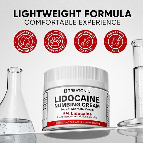 Treatonic 5% Lidocaine Numbing Cream: Lidocaine Cream Maximum Strength for Pain Relief, Itching, Burning, Soreness, Hemorrhoid Treatment - Fast Acting & Long Lasting Numbing - 2.1 oz in Saudi Arabia