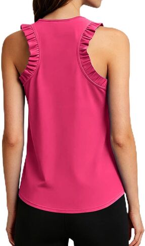 Workout Tank Tops Woman Athletic Ruffle Racerback Crewneck Sleeveless Lightweight Casual Running Gym Tee Shirts in Saudi Arabia