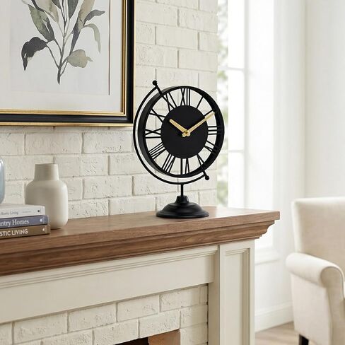 EMAX HOME Unique Globe Black Table Clock, Silent Non-Ticking Desk Clock Battery Operated, 10.8 Inch Vintage Mantel Shelf Clock with Roman Numerals for Living Room Decor, Bedroom Nightstand & Office in Saudi Arabia