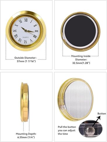 Mini 1-7/16" (37 mm) Roman Numeral Quartz Clock Insert, Fits 1-3/8" Hole, Button Battery Powered DIY Repair, Replacement for Crafts, Woodworking in Saudi Arabia