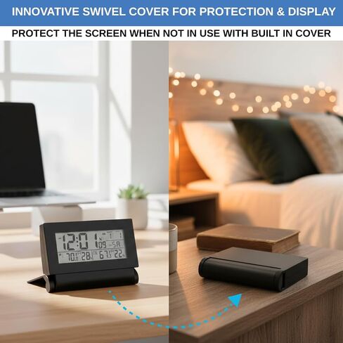 Digital Clock with Atomic RCC Time and Alarm | Indoor Temperature and Humidity Display | Wireless Sensor, Battery Operated with Blue Backlight for Bedroom or Desk in Saudi Arabia