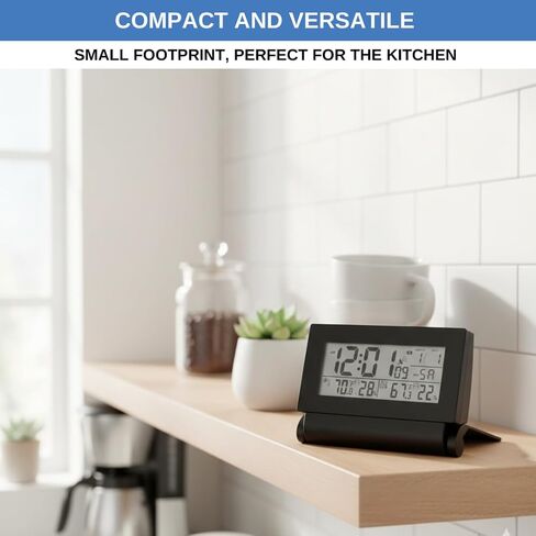 Digital Clock with Atomic RCC Time and Alarm | Indoor Temperature and Humidity Display | Wireless Sensor, Battery Operated with Blue Backlight for Bedroom or Desk in Saudi Arabia