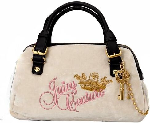 Juicy Couture Women’s The Key To Juicy Satchel Handbag with Embroidered Logo & Gold Crown Charm, Shoulder Strap in Kuwait