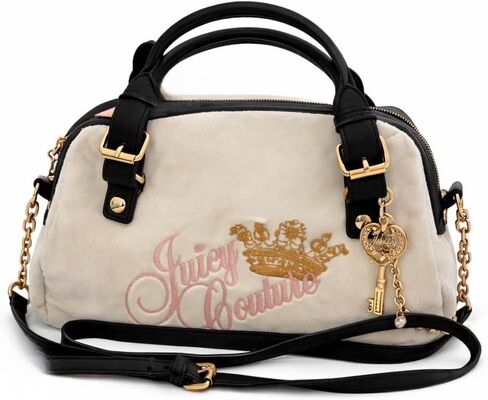 Juicy Couture Women’s The Key To Juicy Satchel Handbag with Embroidered Logo & Gold Crown Charm, Shoulder Strap in Kuwait